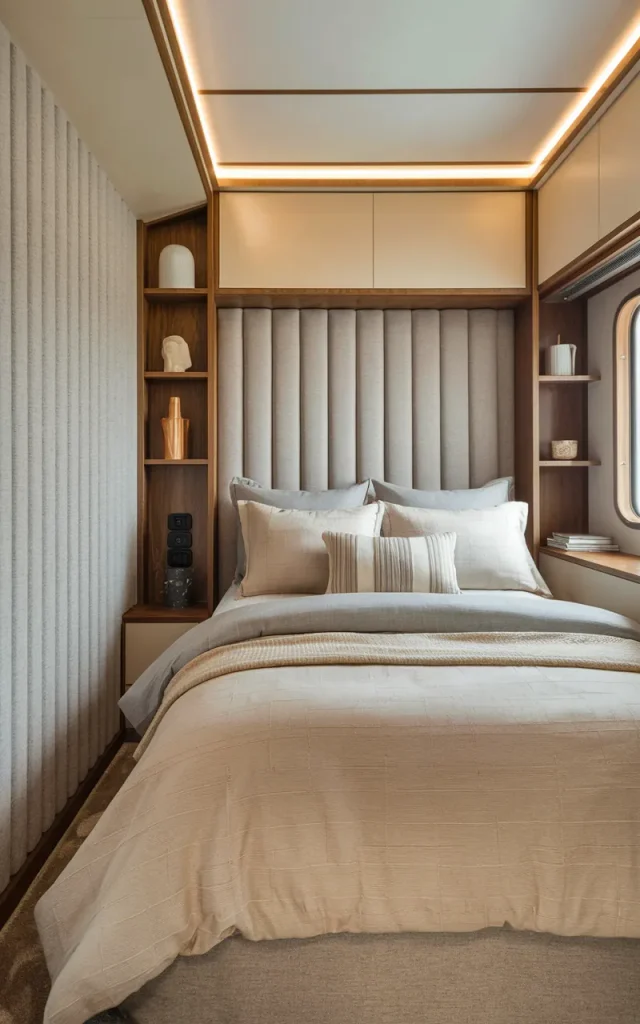 Swap bulky headboards for upholstered panels