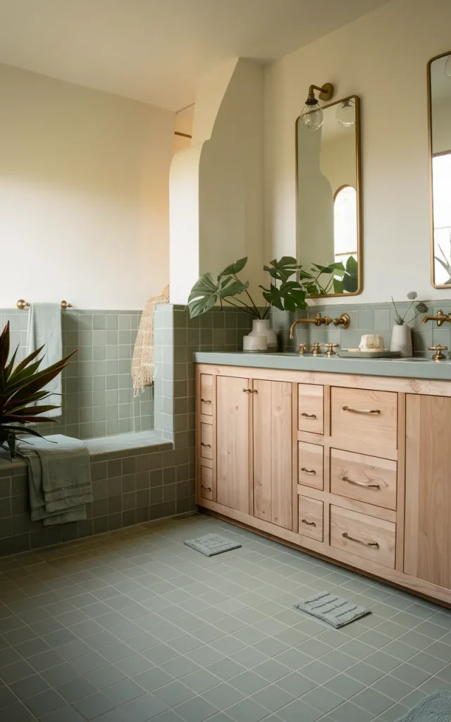 Try a muted green bathroom floor