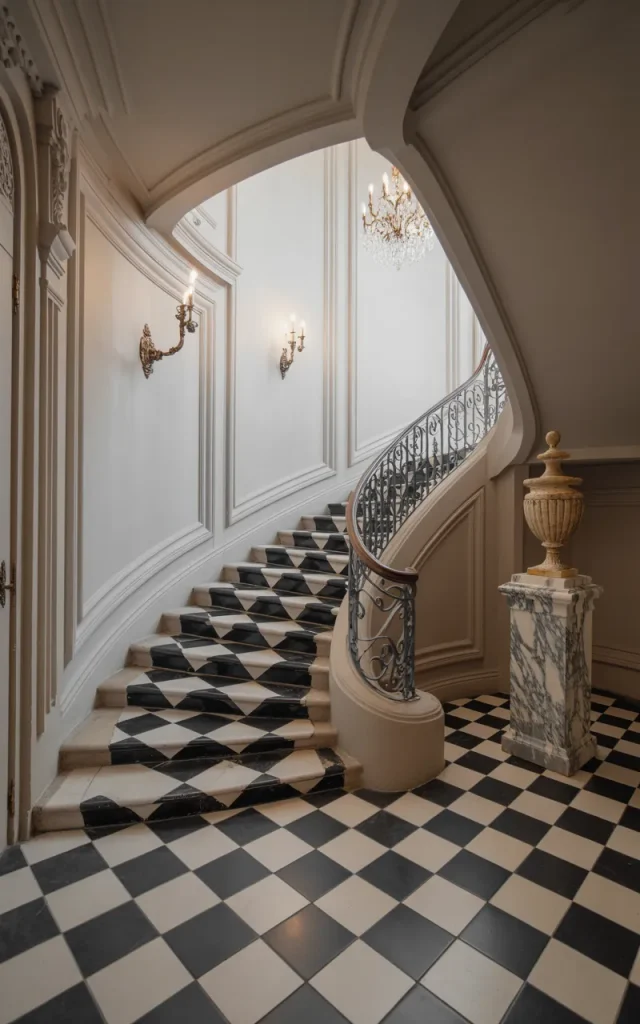 Try checkerboard tiles for timeless drama