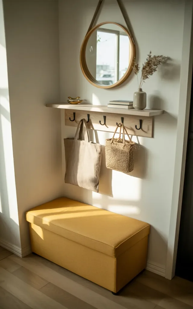 Turn an awkward corner into a mini entryway.