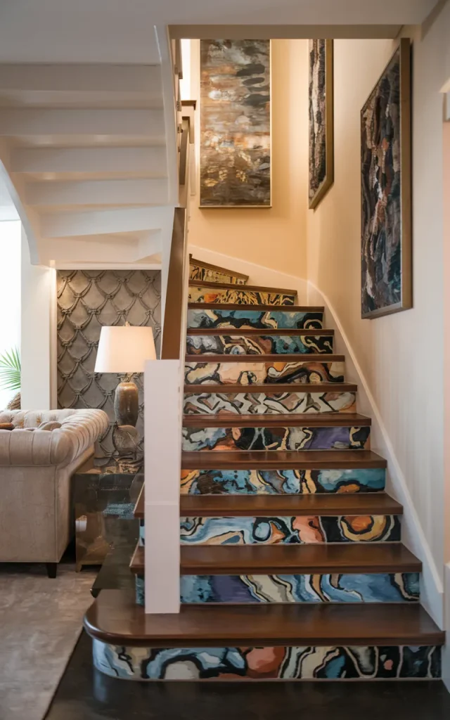 Turn the staircase into a focal point with custom artistic tiles