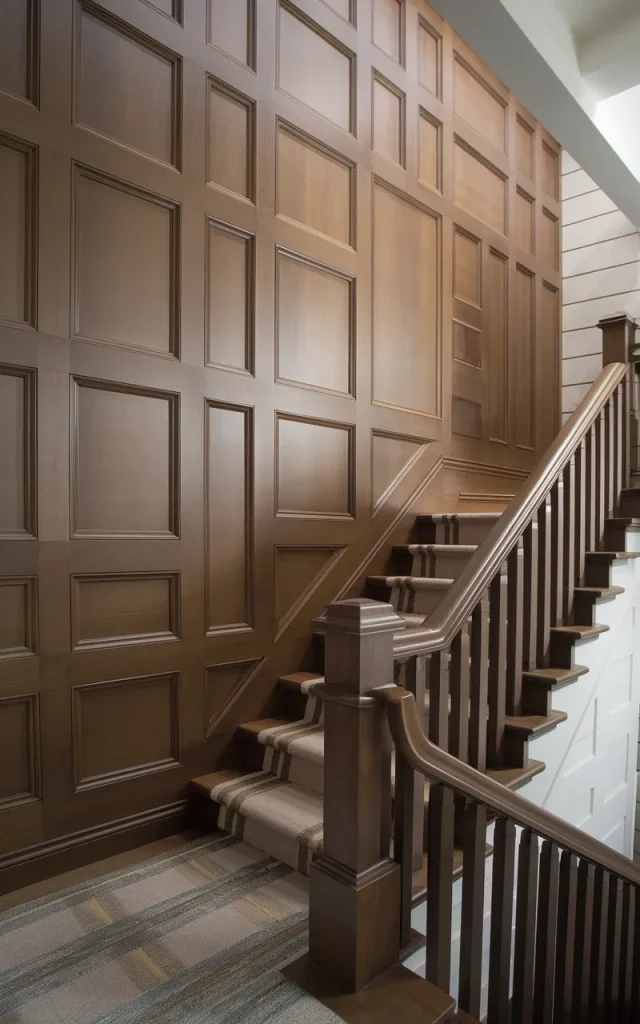Turn your staircase into a feature wall with floor-to-ceiling panel drama