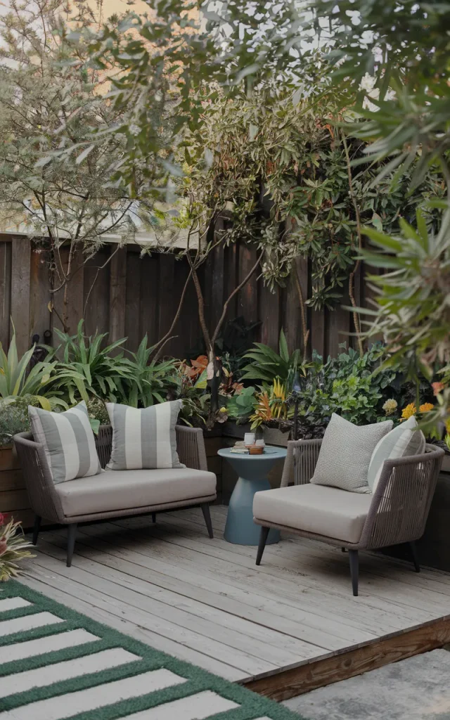 Use a corner for a compact lounge.