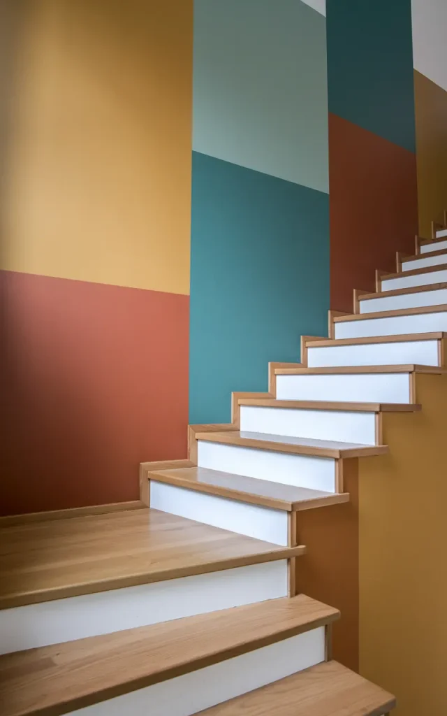 Use color blocking to define the stair path