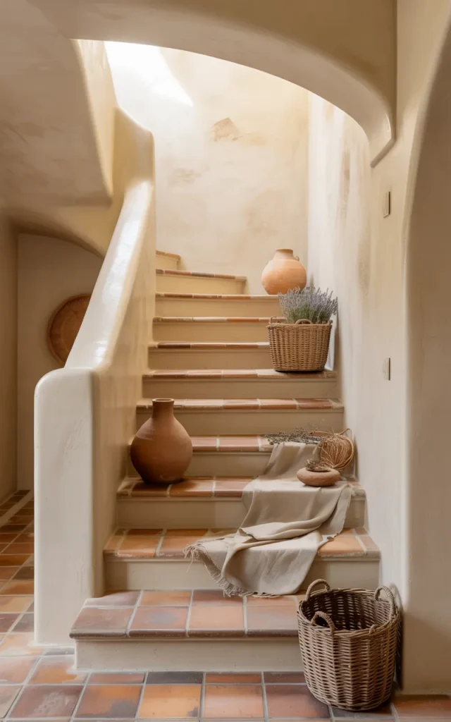 Use rustic terracotta tiles for warmth and charm