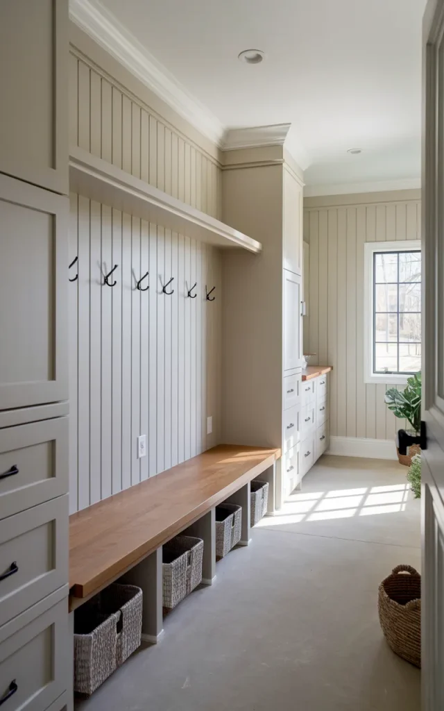 Use vertical shiplap to visually stretch the room.