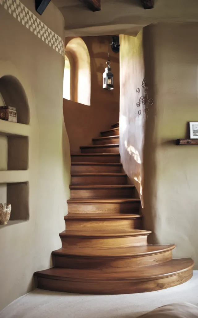 Use warm earth-tone paint around the stairwell