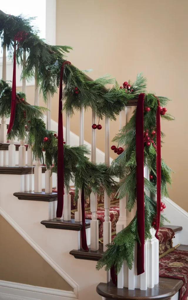Weave velvet ribbons through the garland