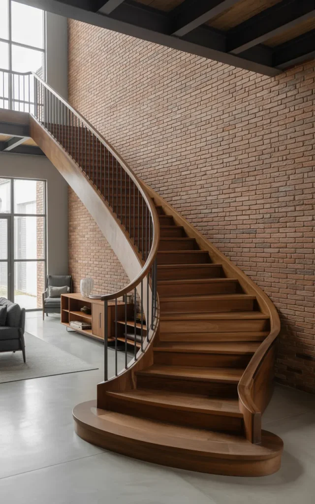 Wrap Your Wooden Staircase Around a Central Feature Wall
