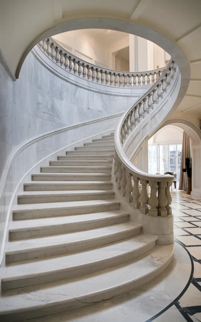 Wrap a Curved Staircase in Continuous Marble