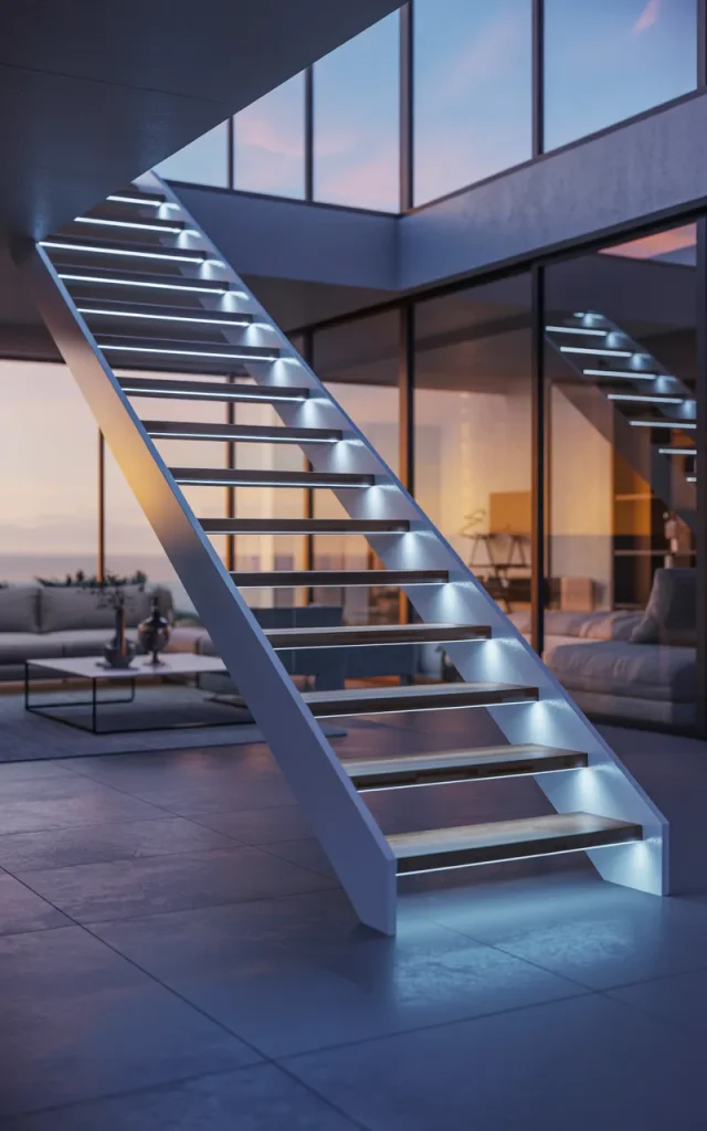 Add LED strip lighting under steel steps