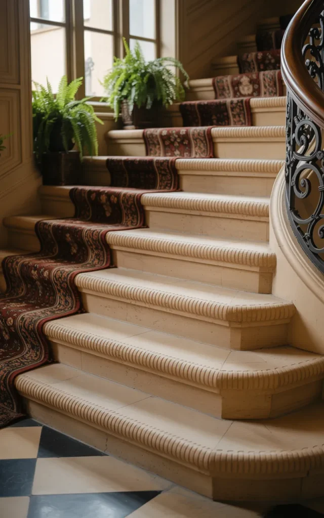 Add carved stone step edges for subtle detailing