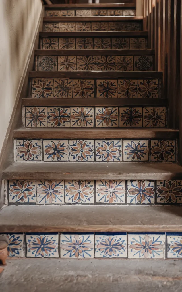 Add patterned encaustic tile risers