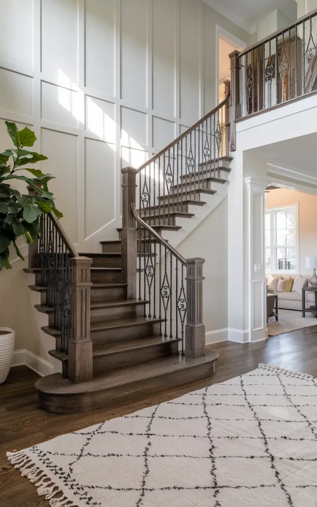 Build double-height iron balustrades for drama