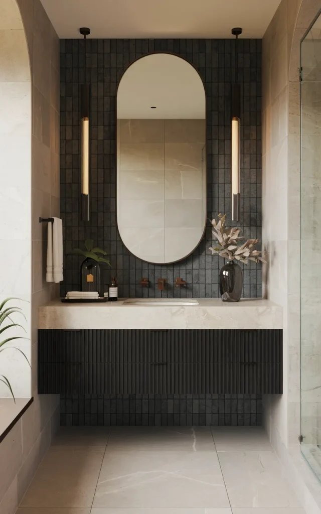 Combine Black Tiles With a Fluted Vanity
