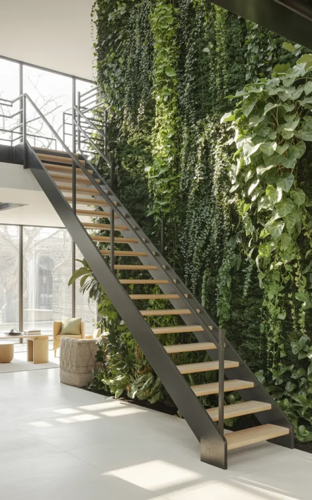 Combine steel stairs with indoor greenery walls (How to steal this look)