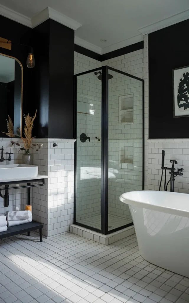 Create Contrast With Black and White Bathroom Decor