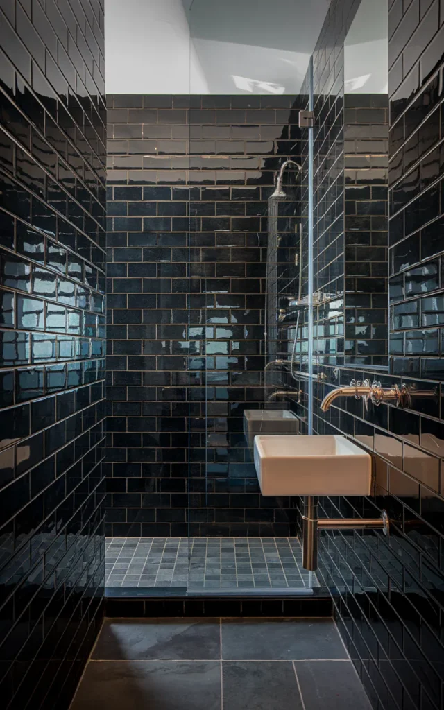 Create a Dark Bathroom With Glossy Black Tiles