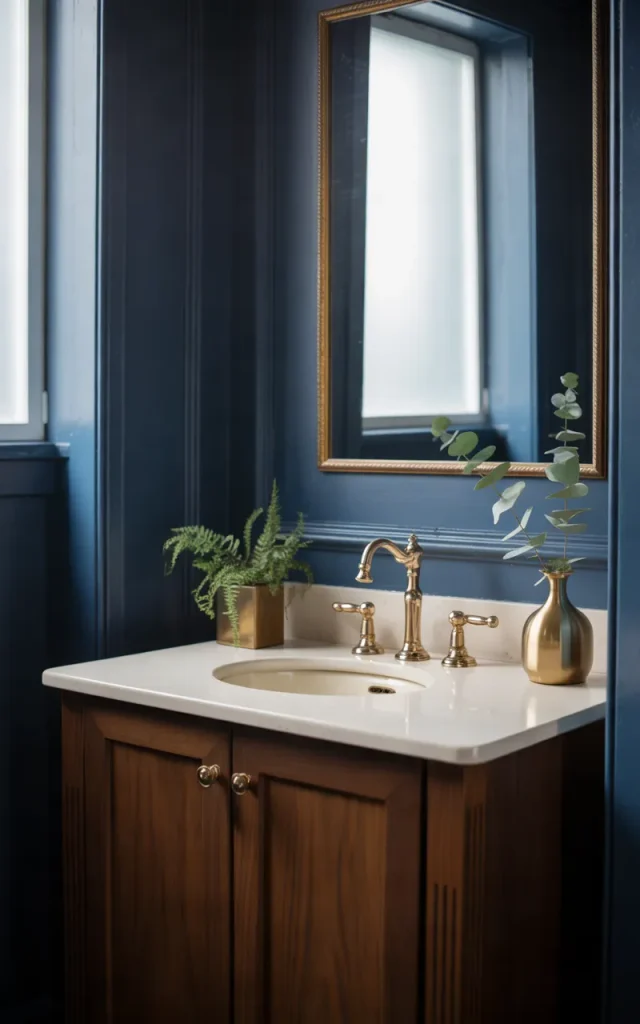 Create a Moody Powder Room With Navy Blue