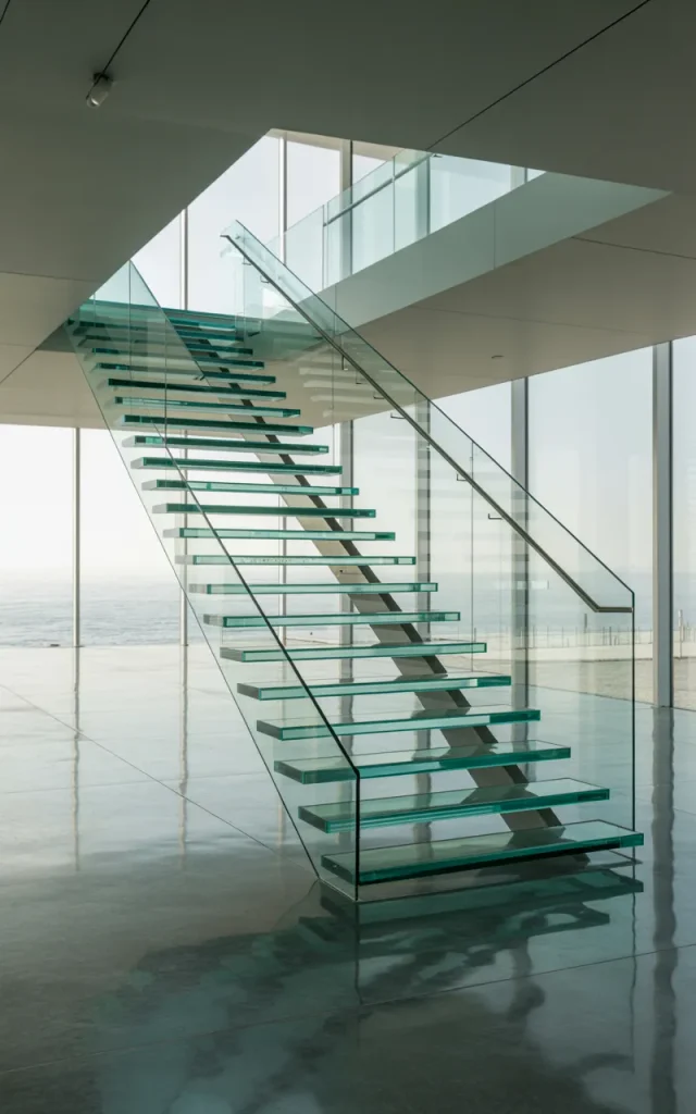 Create a hidden structural glass staircase core 🏗️