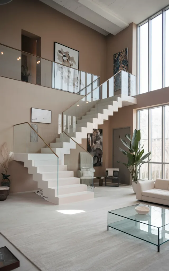 Create a minimalist white-and-steel staircase frame