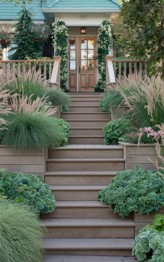 Frame the Staircase With Layered Landscaping