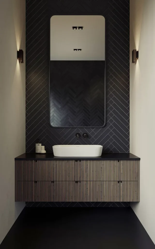 Install Dark Herringbone Tiles for Visual Interest