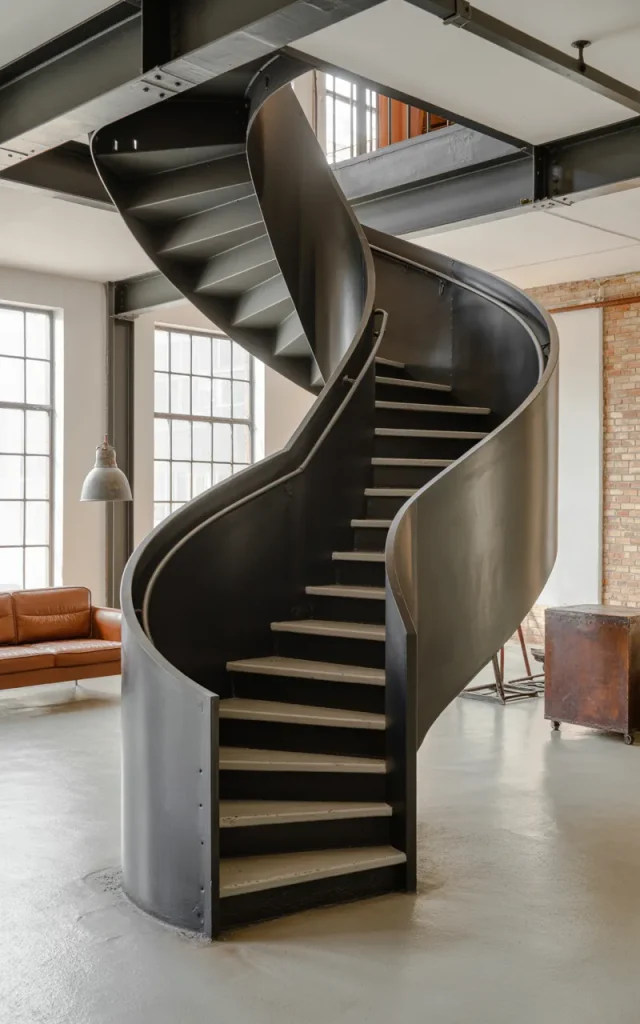Install a spiral steel staircase for compact spaces