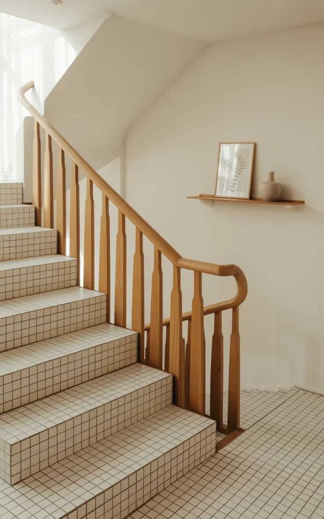 Install classic white ceramic tiles for a clean foundation 🏡