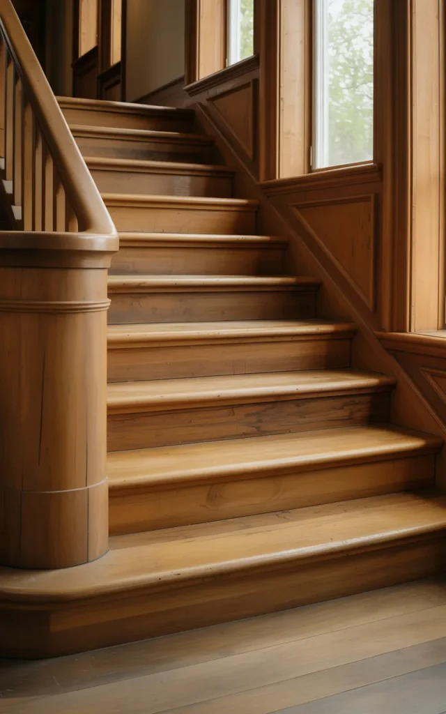 Install heritage-style wooden stair treads with matte finish