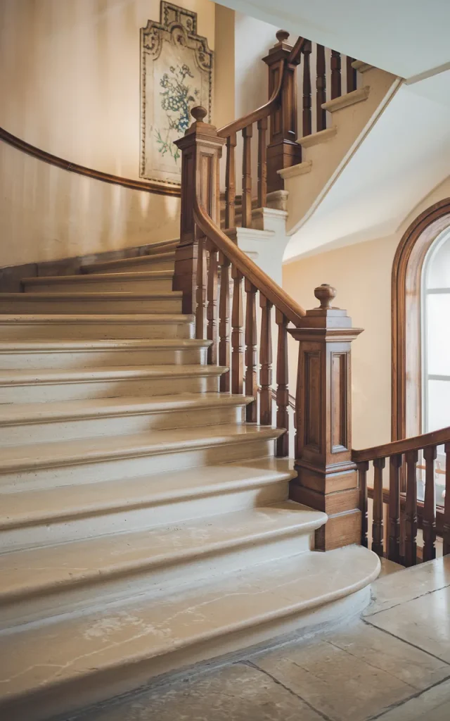 Install polished stone steps with natural veining