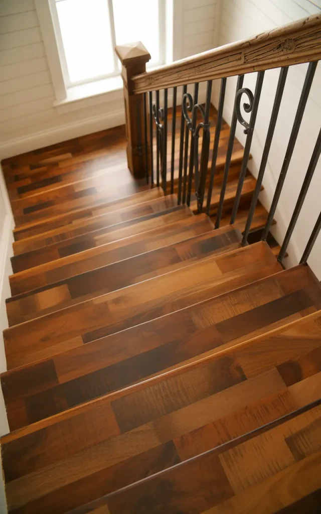 Install wood-look tiles for warm rustic charm 🌾