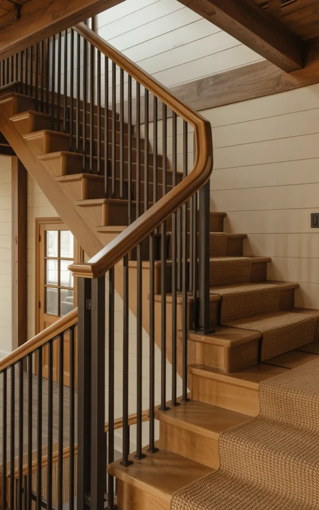 Mix iron railings with wooden handrails for warmth