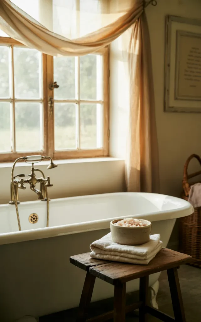 Style a Wooden Stool Beside the Bathtub