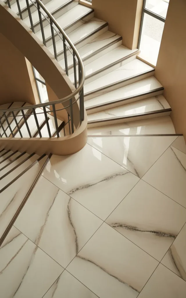 Use marble-look porcelain tiles for luxury appeal ✨