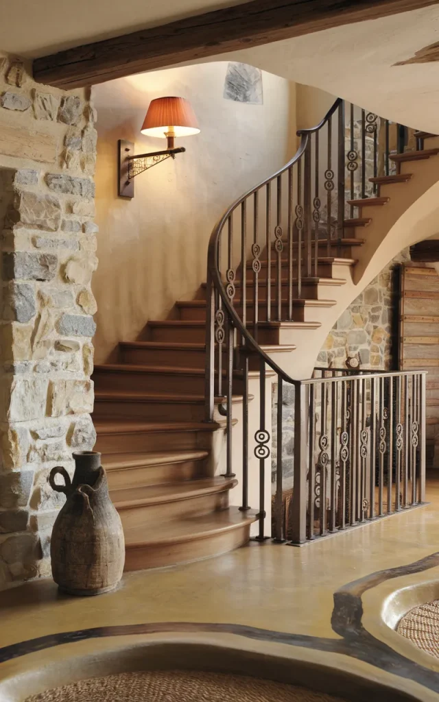 Use matte bronze iron finishes for warmth